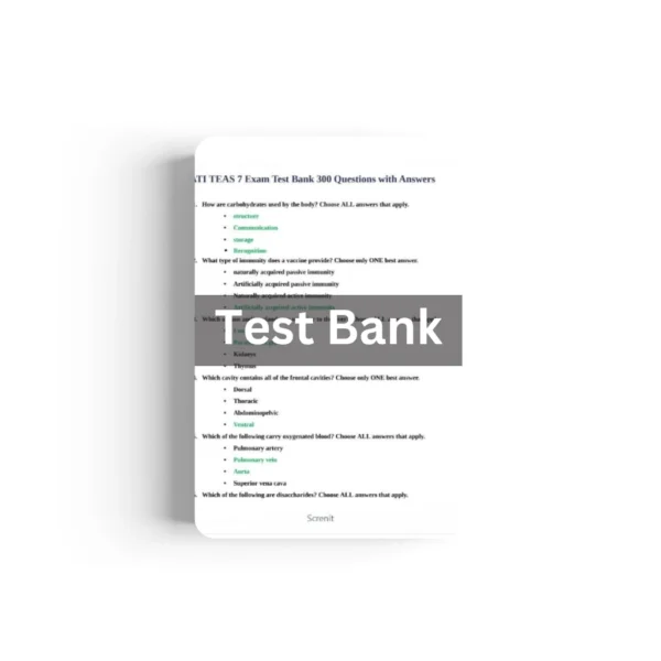 ATI TEAS 7 Exam Test Bank Summer 2022 (300 Questions with Answers) All Sections